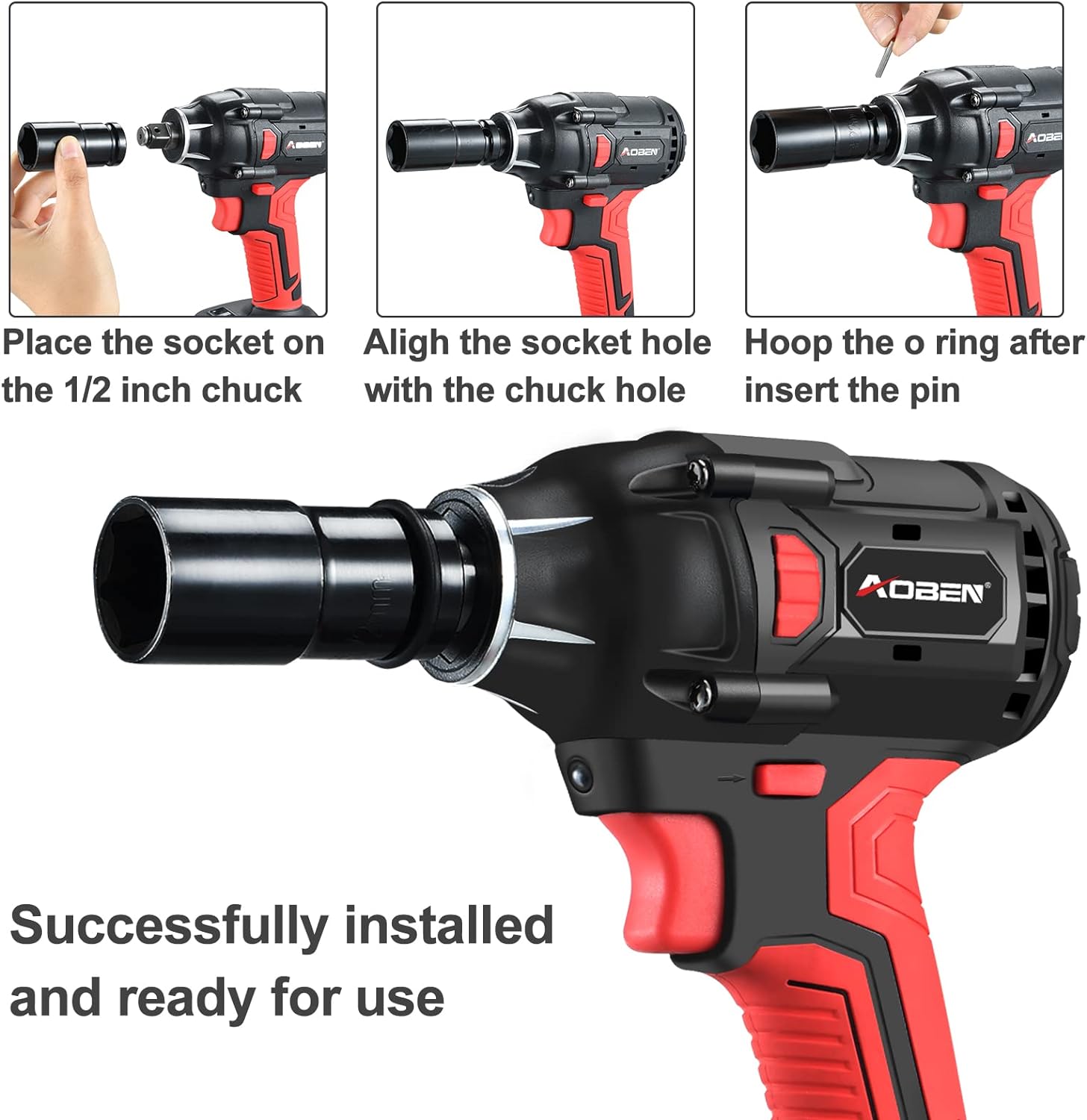 AOBEN 21V Cordless Impact Wrench Powerful Brushless Motor with 1/2 Square Driver, Max 300 Torque ft-lbs (400N.m), 4.0A Li-ion Battery, 6Pcs Driver Sockets,Fast Charger and Tool Bag