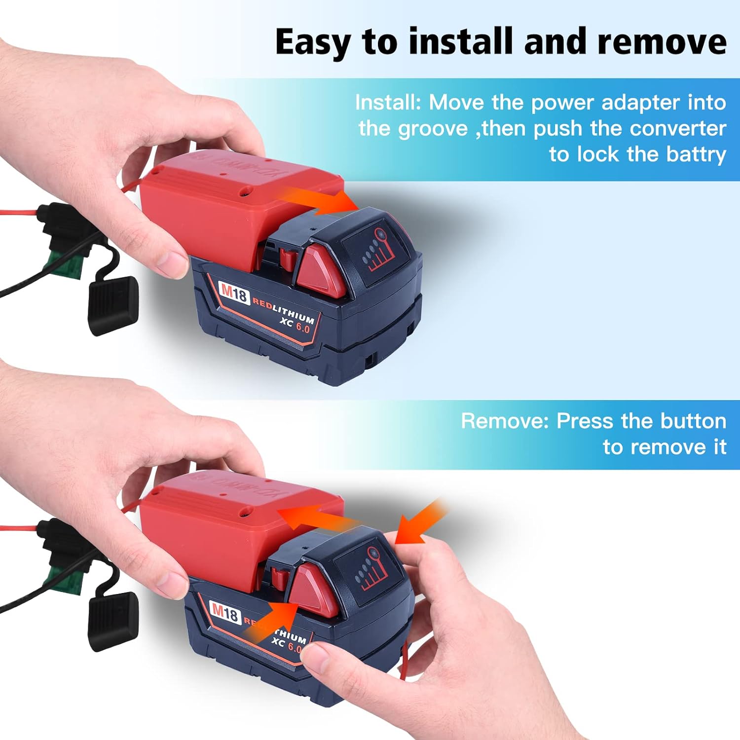biuonga Power Wheels Adapter for Milwaukee 18V Battery M18 Power Wheels Battery Conversion Kit with Switch, Fuse  Wire Terminals Switch Fuse Holder 16AWG Wire Kit with 30Amp Fuses, Red