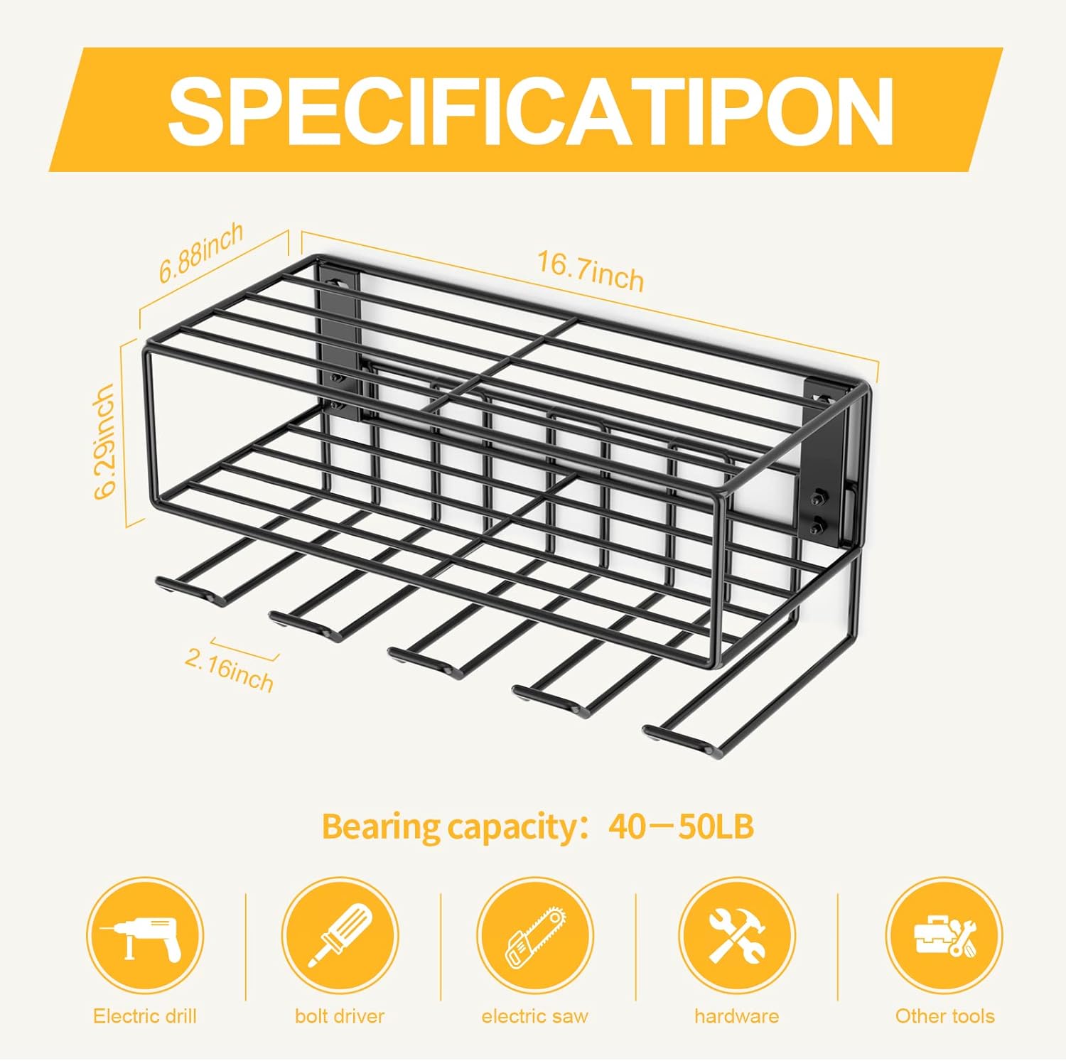 CoolShare Power Tool Organizer Wall Mount,Metal Heavy Duty Floating Tool Shelf,3 Layers Cordless Drill Storage Rack,Screwdriver and Drill Holder,Battery Rack for Garage,Good Fathers Day Gifts 1 Pack