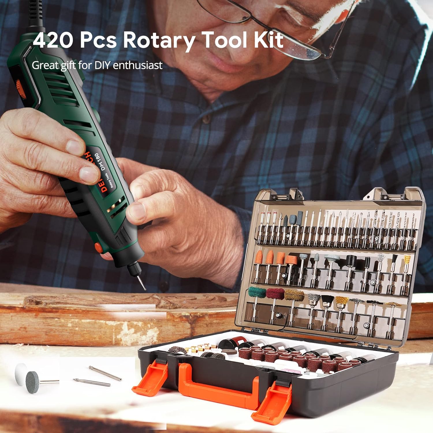 DEPSTECH Rotary Tool Accessories Kit, 420Pcs Accessory Set, 1/8(3.2mm) Diameter Shanks, Universal Kit Fits All Tool for Carving, Sanding, Cutting, Drilling, Grinding, Cleaning and Polishing- AT420