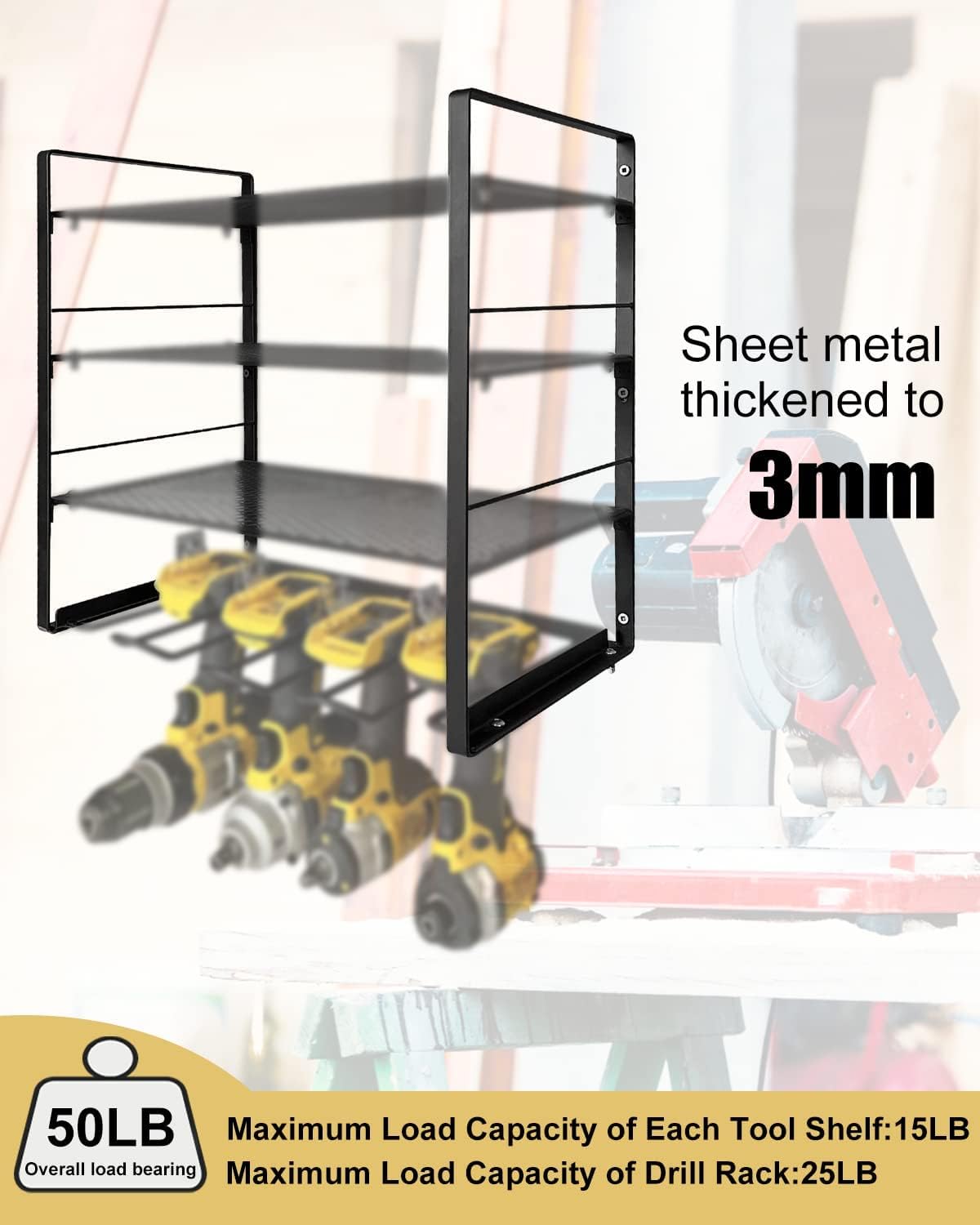 HAVEDAWN Power Tool Organizer, 4 Layers Power Tool Holder and Organizer Storage Rack, LARGE CAPACITY Wall Mount Storage Drill Rack, Heavy Duty Storage Rack for Garage Organizer, Cordless Drill