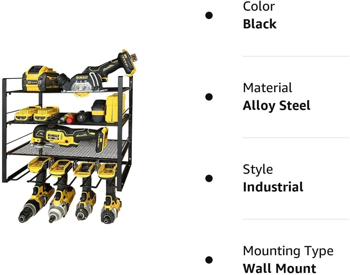 HAVEDAWN Power Tool Organizer, 4 Layers Power Tool Holder and Organizer Storage Rack, LARGE CAPACITY Wall Mount Storage Drill Rack, Heavy Duty Storage Rack for Garage Organizer, Cordless Drill