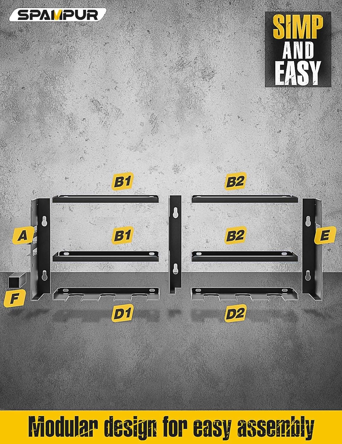 Power Tool Organizer, 8 Drill Holder Wall Mount, Storage Rack for Garage Organization, Heavy Duty Utility Racks and Battery Shelf, Tools Shelves with Charging Station - Metal - Large - 2 pack