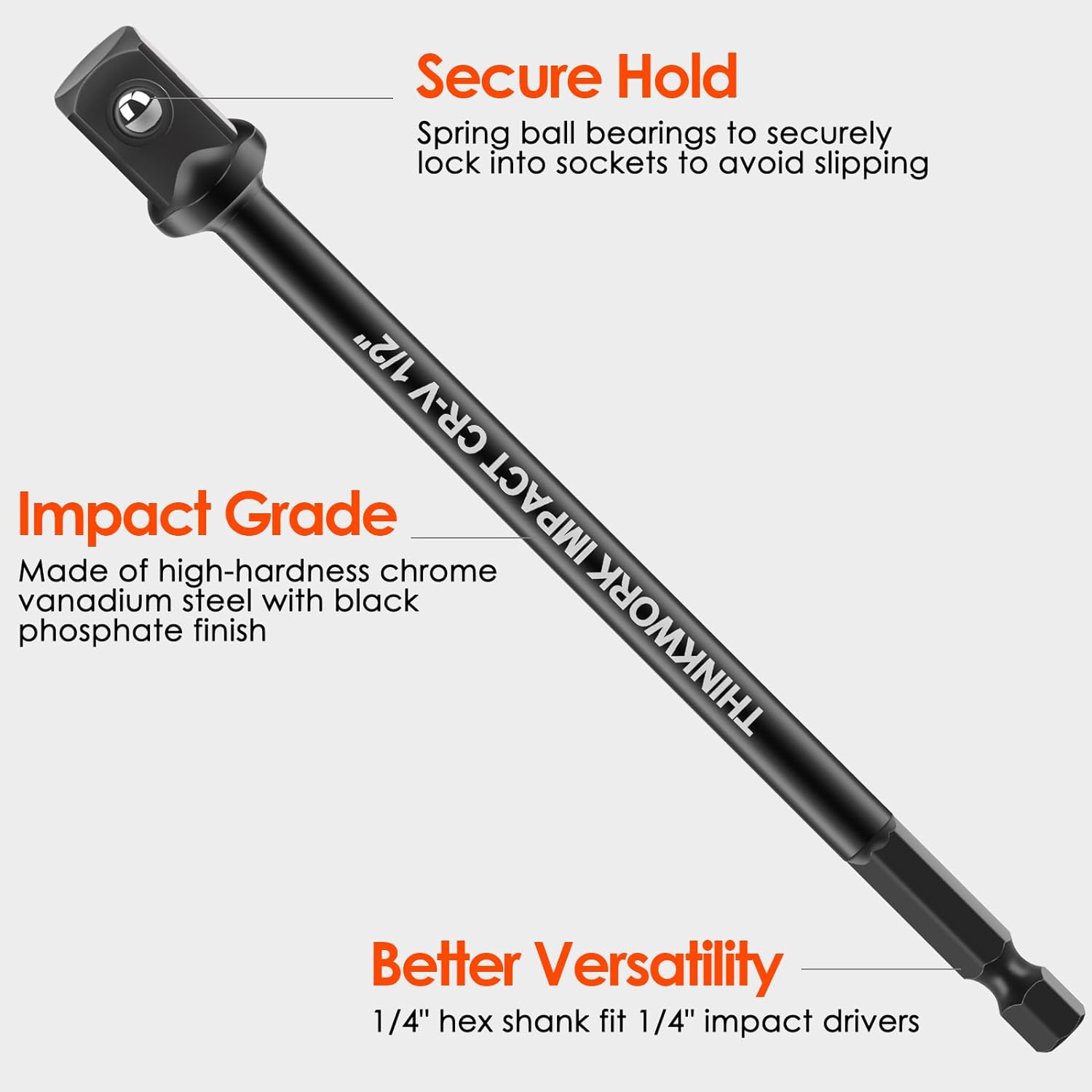 THINKWORK Impact Socket Adapter Set, 1/4 3/8 1/2 Drill Socket Adapter, 1/4 Hex Shank Impact Driver Socket Adapter for Cordless Drill, Impact Driver, Power Drill, Impact Drill, 9-Piece