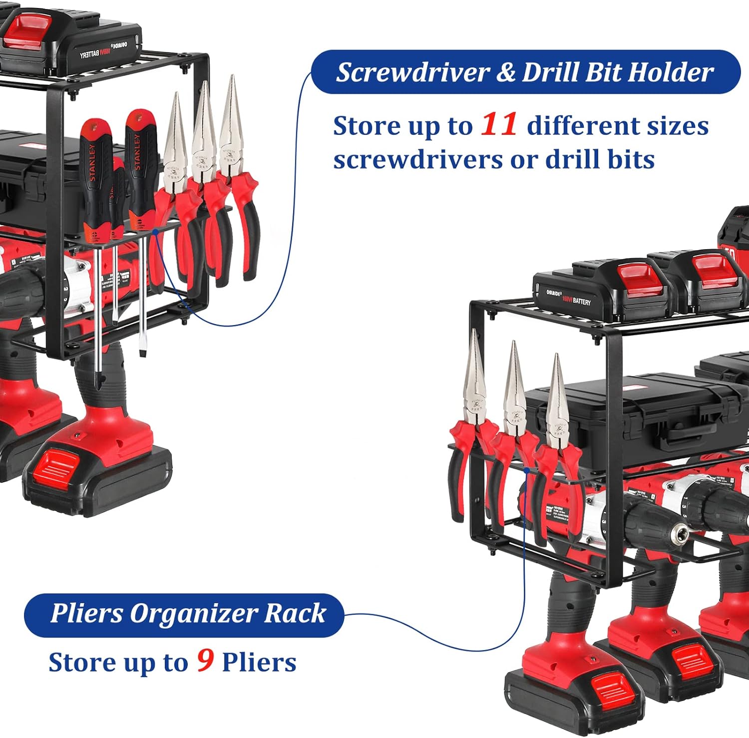 Tool Storage Organizer Holder, 3 Layers Garage Tool Holder Wall Mounted, Heavy Duty Tool Shelf  Tool Rack, Cordless Drill Holder, Tool Box Organizers and Storage for Tool Room, Workshop, Garage