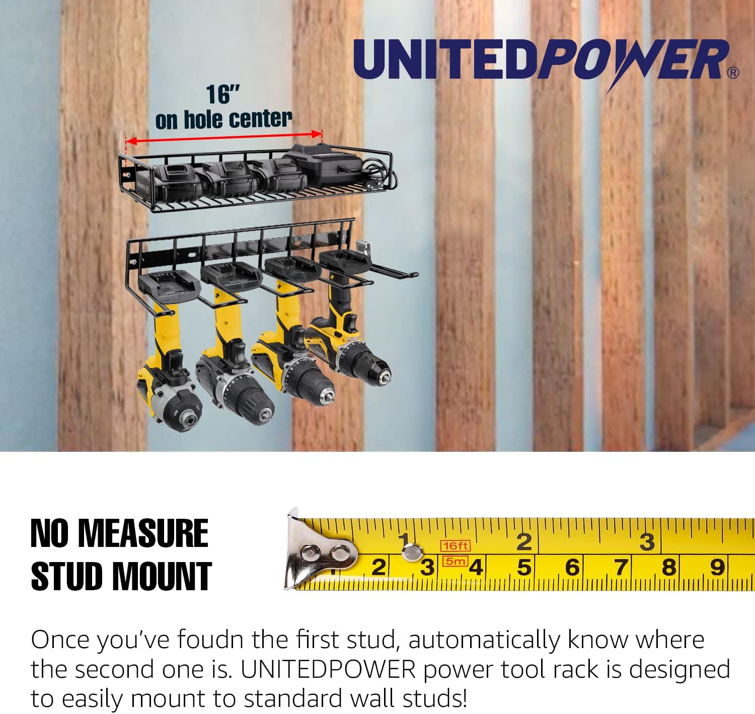 UNITEDPOWER Electric Drill Storage Rack, Stainless Steel, 2022 Upgraded Wall Mounted Power Tool Organizer for Workshop, Shed, Garage, Home Holds 4 Drills