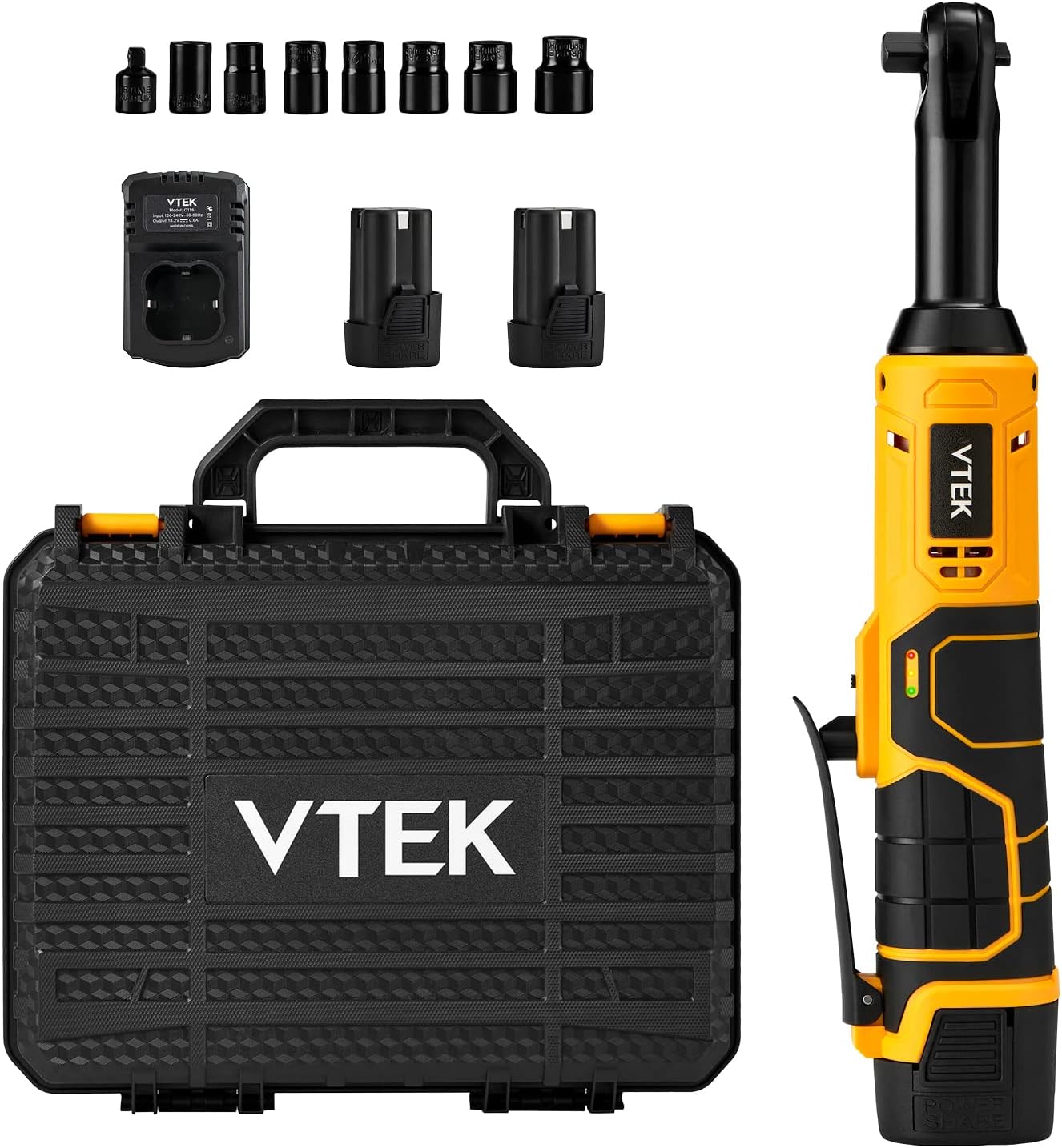 VTEK 3/8 Extended Cordless Ratchet Wrench 16.8V Electric Ratchet Wrench,40 Ft-lbs 400RPM Power Ratchet Wrench