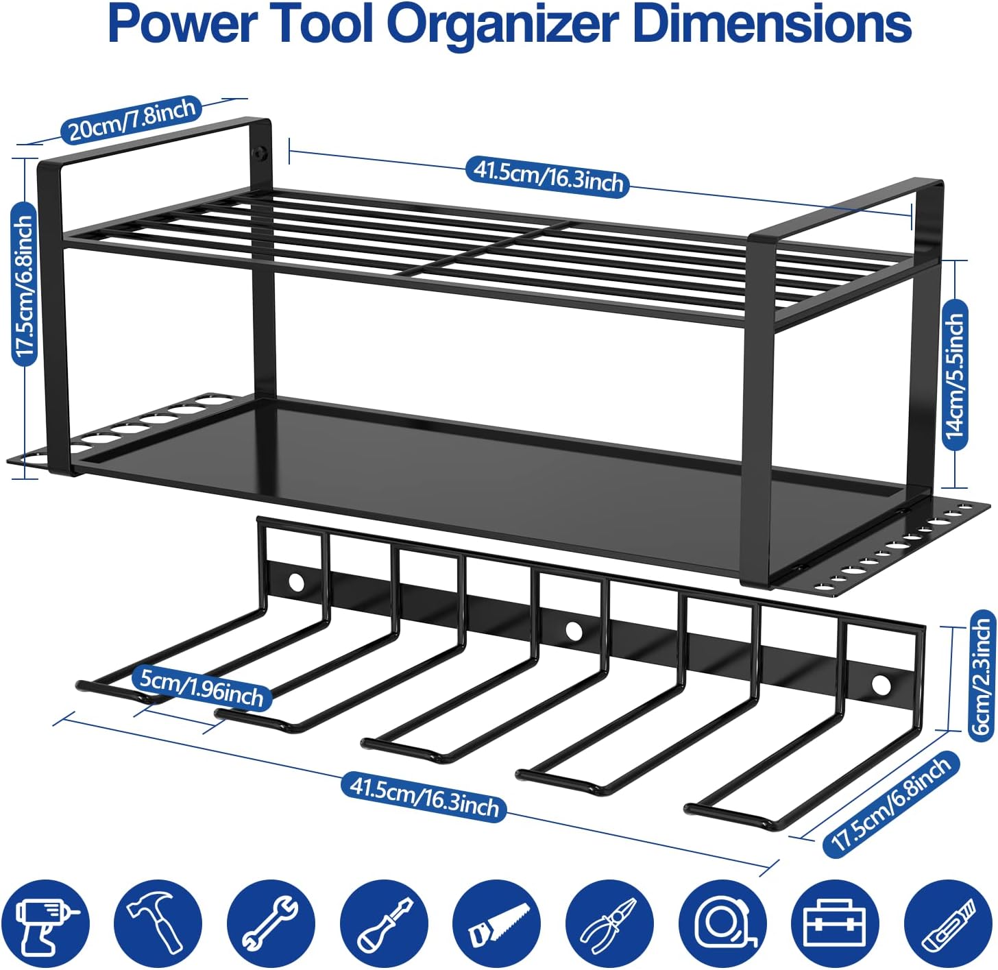 Warmodern 2Pack Power Tool Organizer, Wall Mount Garage Tool Organizers and Storage, 3 Layers Heavy Duty Drill Holder for Garage, Workshop,Fathers Day Gift