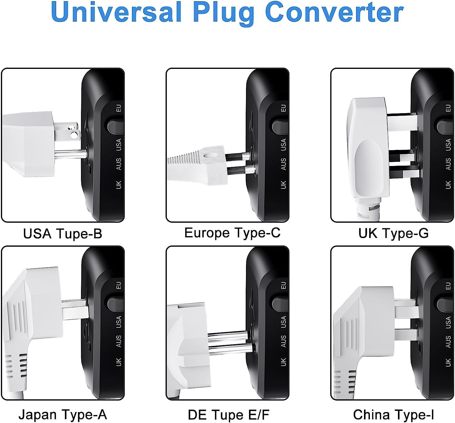 WAUDM International Travel Adapter Voltage Converter to Step Down 220V 110V for Hair straighteners, laptops, Cell Phones, Power converters from USA UK, Europe, Australia Over 200 Countries (Black)