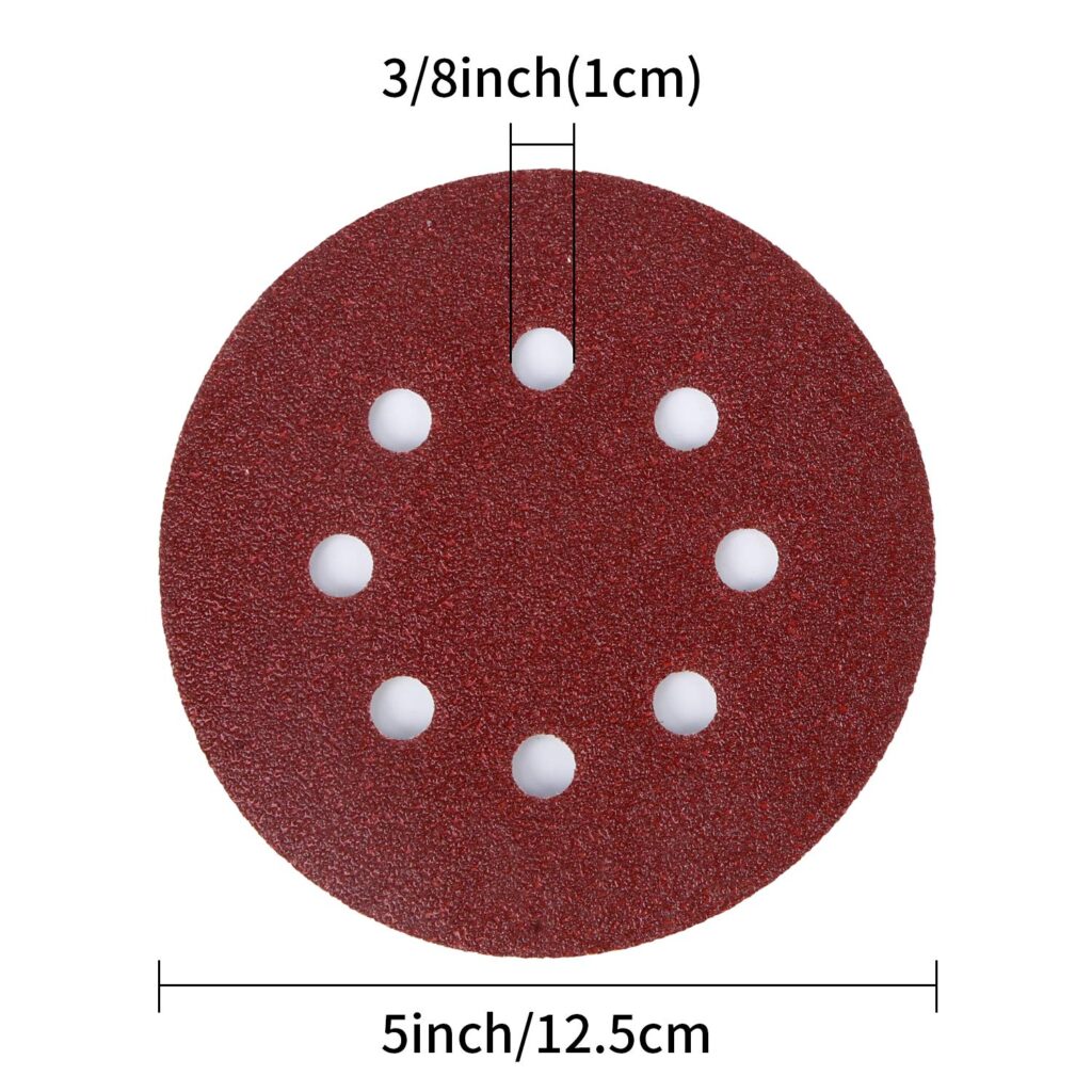 100PCS 5 Inch 8 Holes Sanding Discs 60 120 240 400 600 800 1000 1200 1500 2000 Grit Sandpaper Sander Round Sand Paper (100pcs 60-2000 grit)