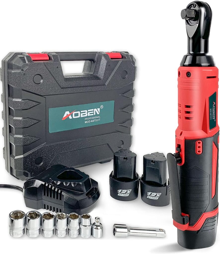 AOBEN Cordless Electric Ratchet Wrench Set, 3/8 12V Power Ratchet Tool Kit With 2 Packs 2000mAh Lithium-Ion Battery And Charger