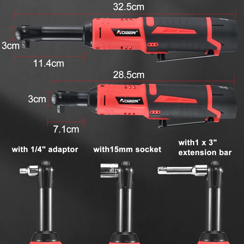 AOBEN Extended Cordless Ratchet Wrench Kit, 4.7 Long Reach 3/8 ratchet,40 Ft-lbs Electric Power Ratchet Set with Variable Speed Trigger,2 Packs 2000mAh Lithium-Ion Battery And Charger,8 Sockets : Tools  Home Improvement