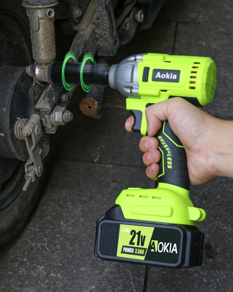 Aokia Power Cordless Impact Wrench - 1/2 inch, 21V Brushless Impact Driver Max Torque 240 Ft-lbs (320N.m), Impact Gun with 3.0Ah Li-ion Battery  Fast Charger, 3Pcs Impact Sockets for Car Home