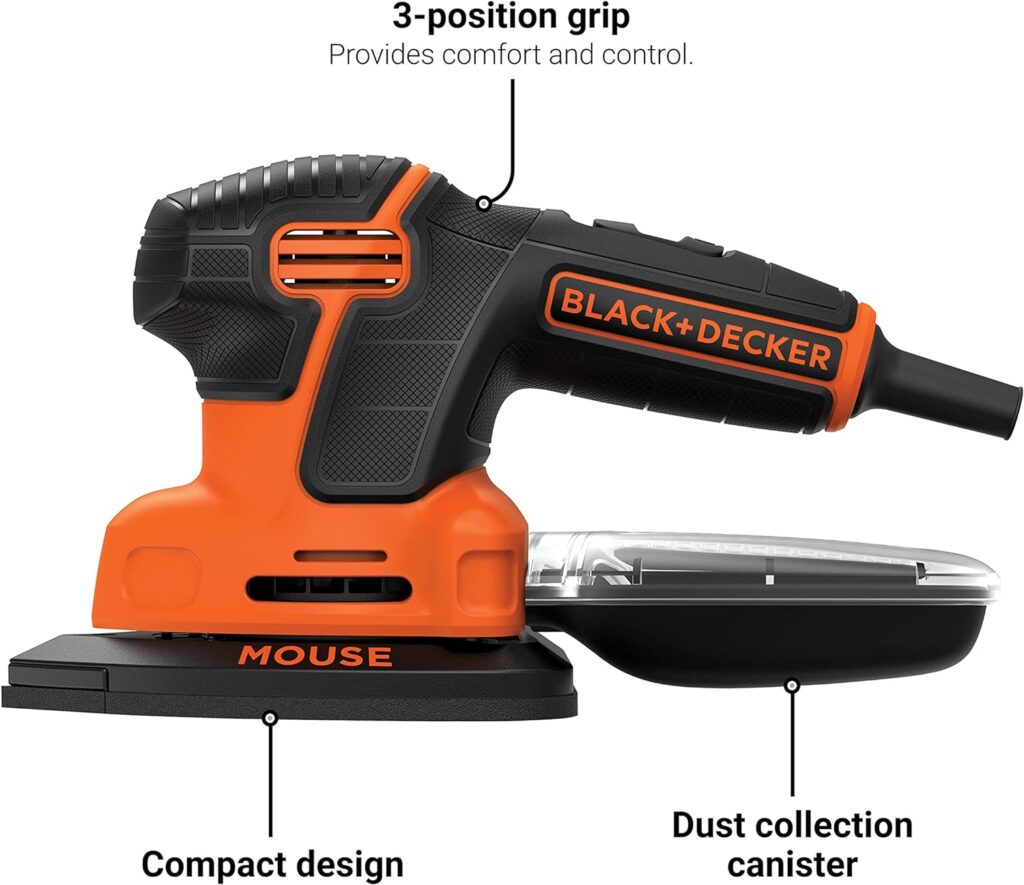 BLACK+DECKER Detail Sander, 1.2 Amp, 16,000 OPM, Compact Design, 3-Position Grip for Comfort, Includes Dust Collector, Corded (BDEMS600) - Amazon.com