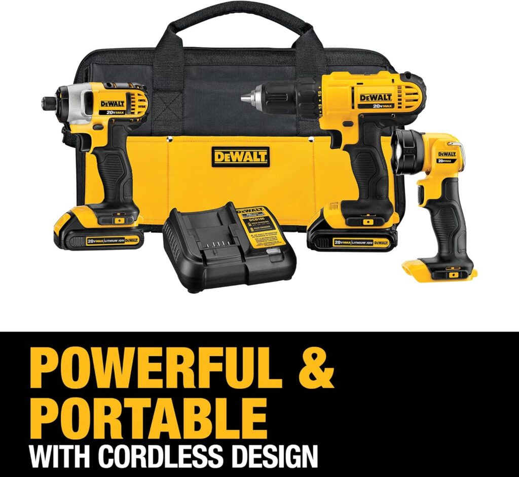 DEWALT 20V MAX* Cordless Drill Combo Kit, 3-Tool (DCK340C2),Black/Yellow