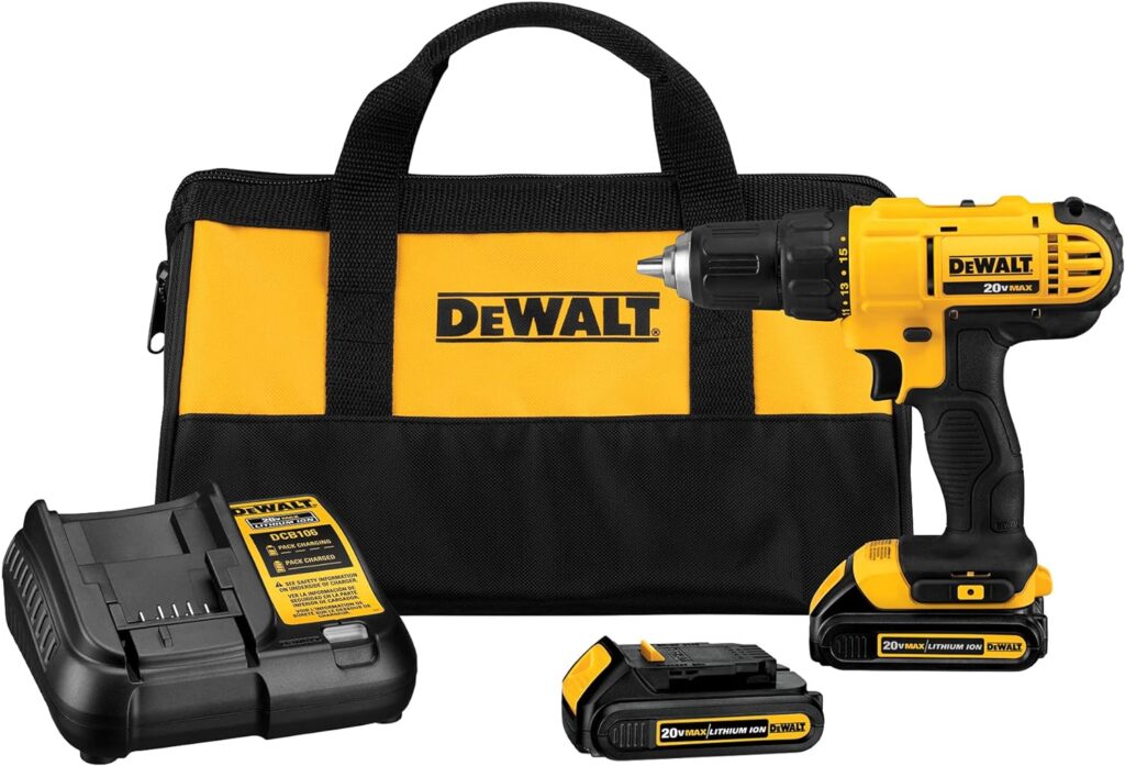 DEWALT 20V Max Cordless Drill / Driver Kit, Compact, 1/2-Inch (DCD771C2), Dewalt Yellow