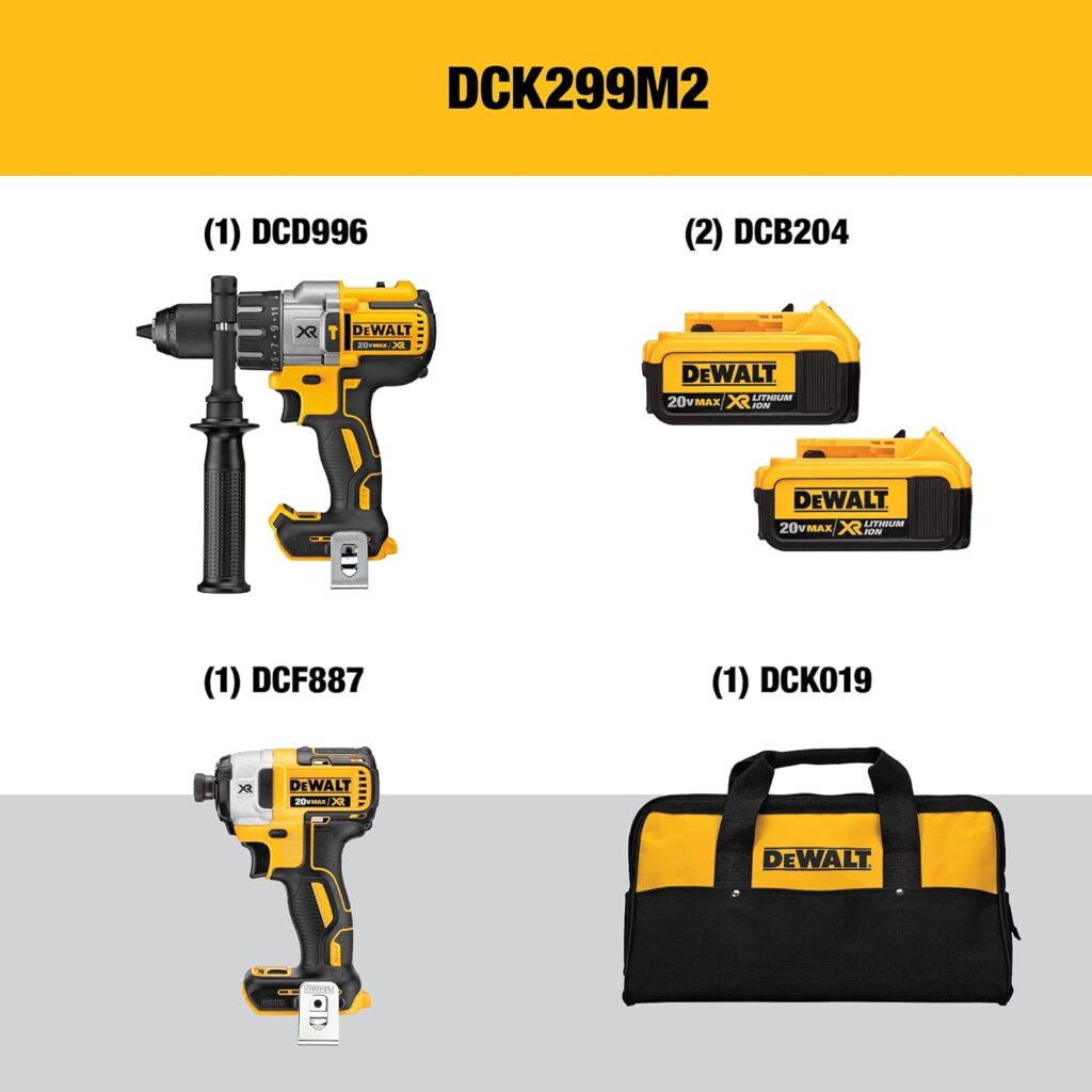 DEWALT 20V MAX Hammer Drill and Impact Driver, Cordless Power Tool Combo Kit with 2 Batteries and Charger (DCK299M2)