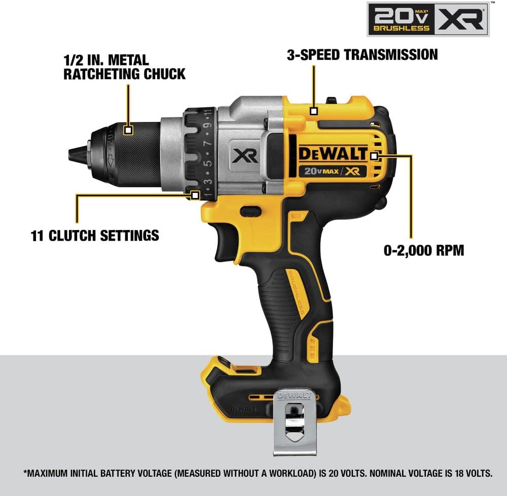 DEWALT 20V MAX XR Drill/Driver, Brushless, 3 Speed, Tool Only (DCD991B)