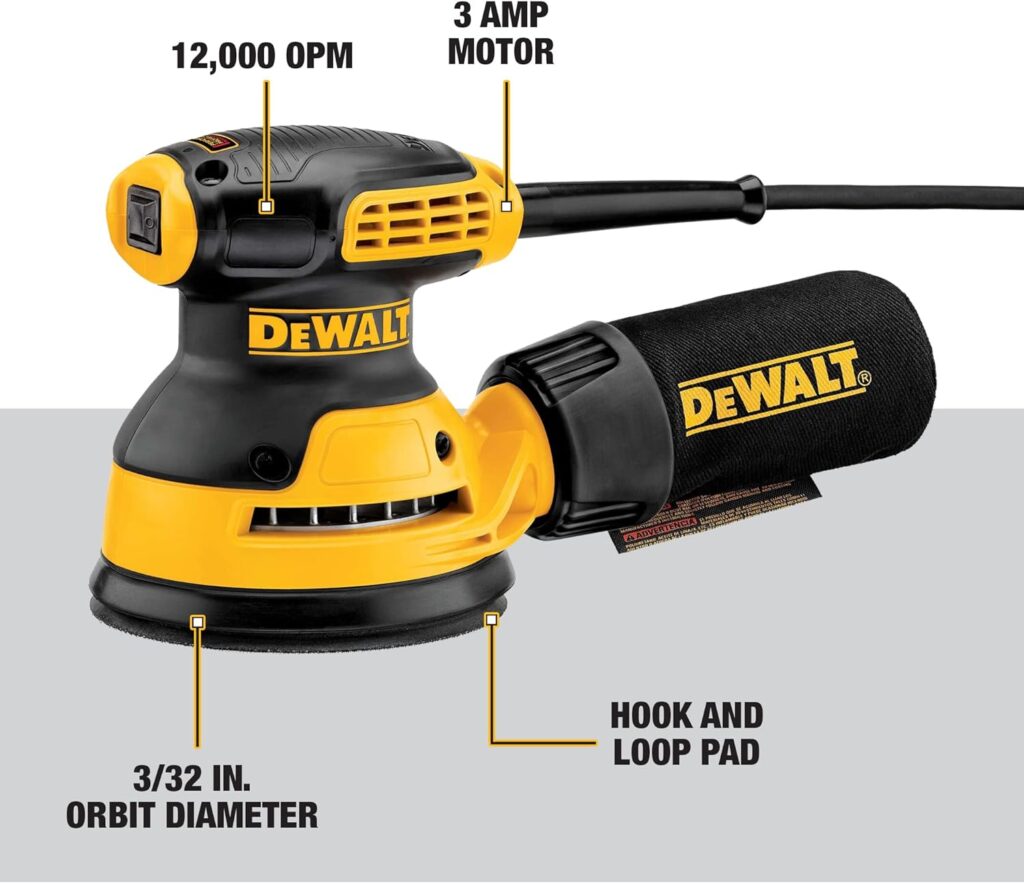 DEWALT Orbital Sander Kit, 5 inch, 3 amp, Corded, 12,000 OPM (DWE6421K)