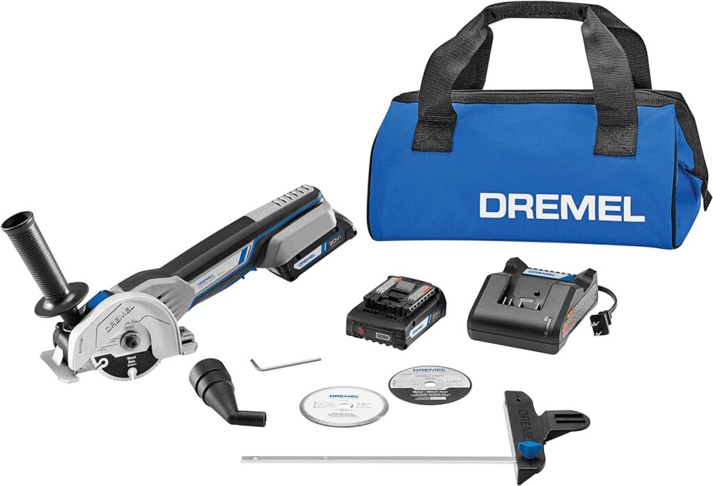 Dremel US20V-02 Compact Circular Saw Kit with (2) 20V Batteries, Charger  Storage Bag, Cordless Compact Saw, 15,000 RPM - Ideal for Flush Cutting, Plunge Cutting and Surface Preparation