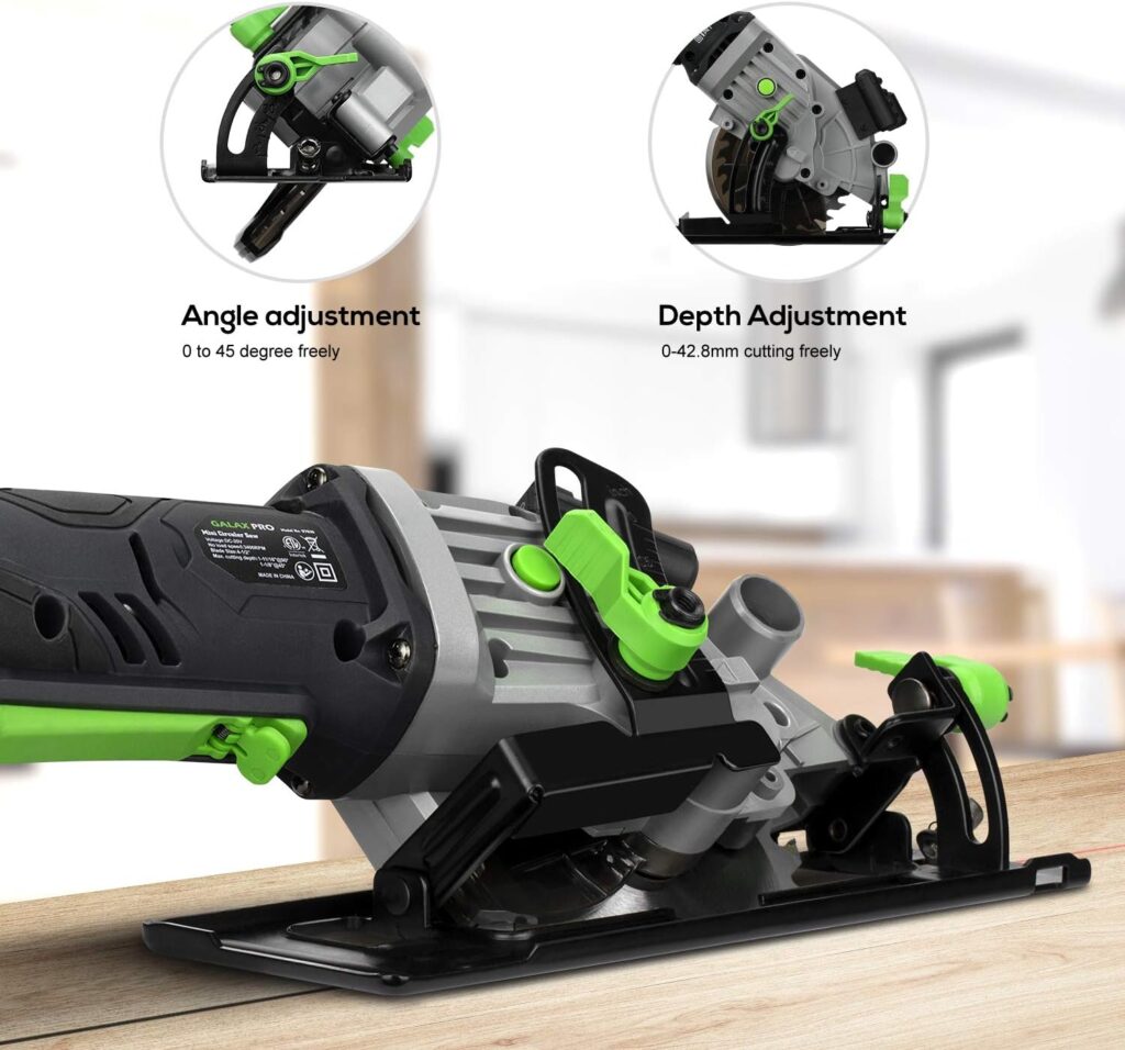 GALAX PRO 20V 4-1/2 Cordless Circular Saw with 2.0Ah battery, Laser Guide, Rip Guide, 2 Pcs Blades(24T+ 60T), 3400RPM, Max Cutting Depth 1-11/16(90°), 1-1/8(45°)