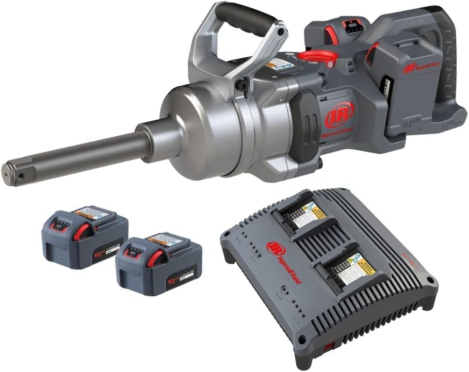 Ingersoll Rand Power Tools Model W9691-K4E - 20V High-torque 1 Drive Cordless Impact Wrench Kit, 3000 ft-lbs Nut-busting Torque, 4 Batteries and Charger, 6 Extended Anvil