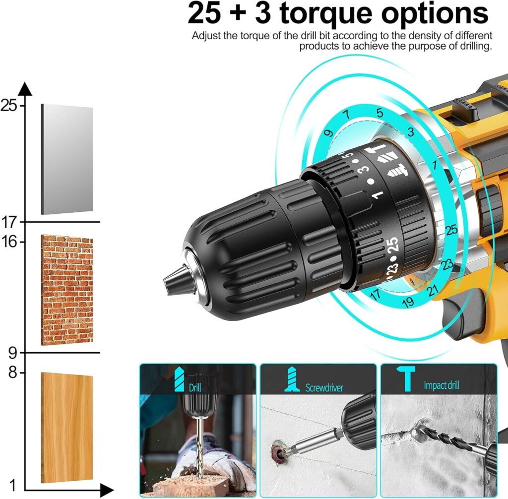 JayLene 21V Cordless Drill Set, Power Drill 59Pcs with 3/8 Inch Keyless Chuck, 25 3 Clutch Electric Drill with Work Light, Max torque 45Nm, 2-Variable Speed  2 Batteries and Fast Charger : Tools  Home Improvement