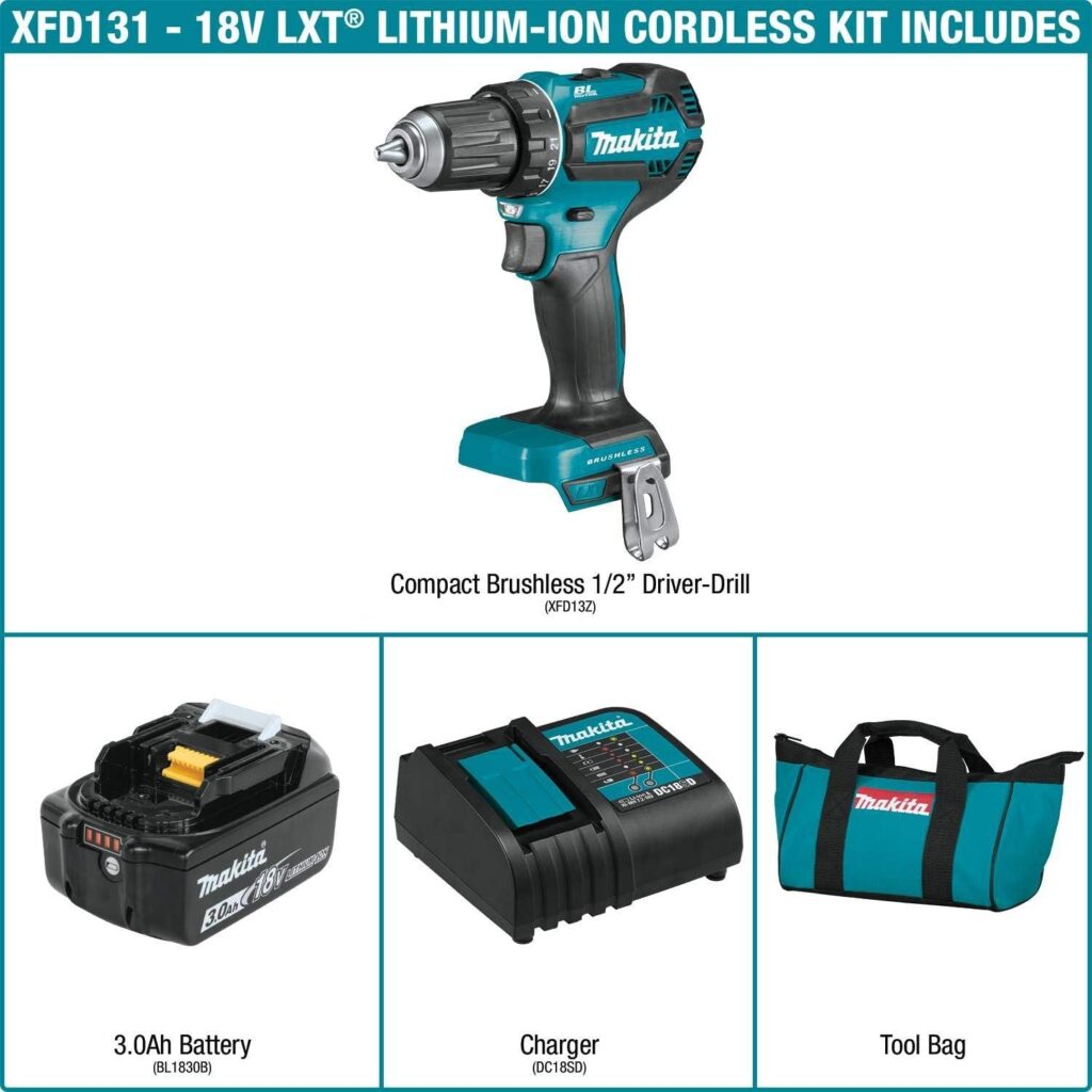 Makita XFD131 18V LXT® Lithium-Ion Brushless Cordless 1/2 Driver-Drill Kit (3.0Ah)