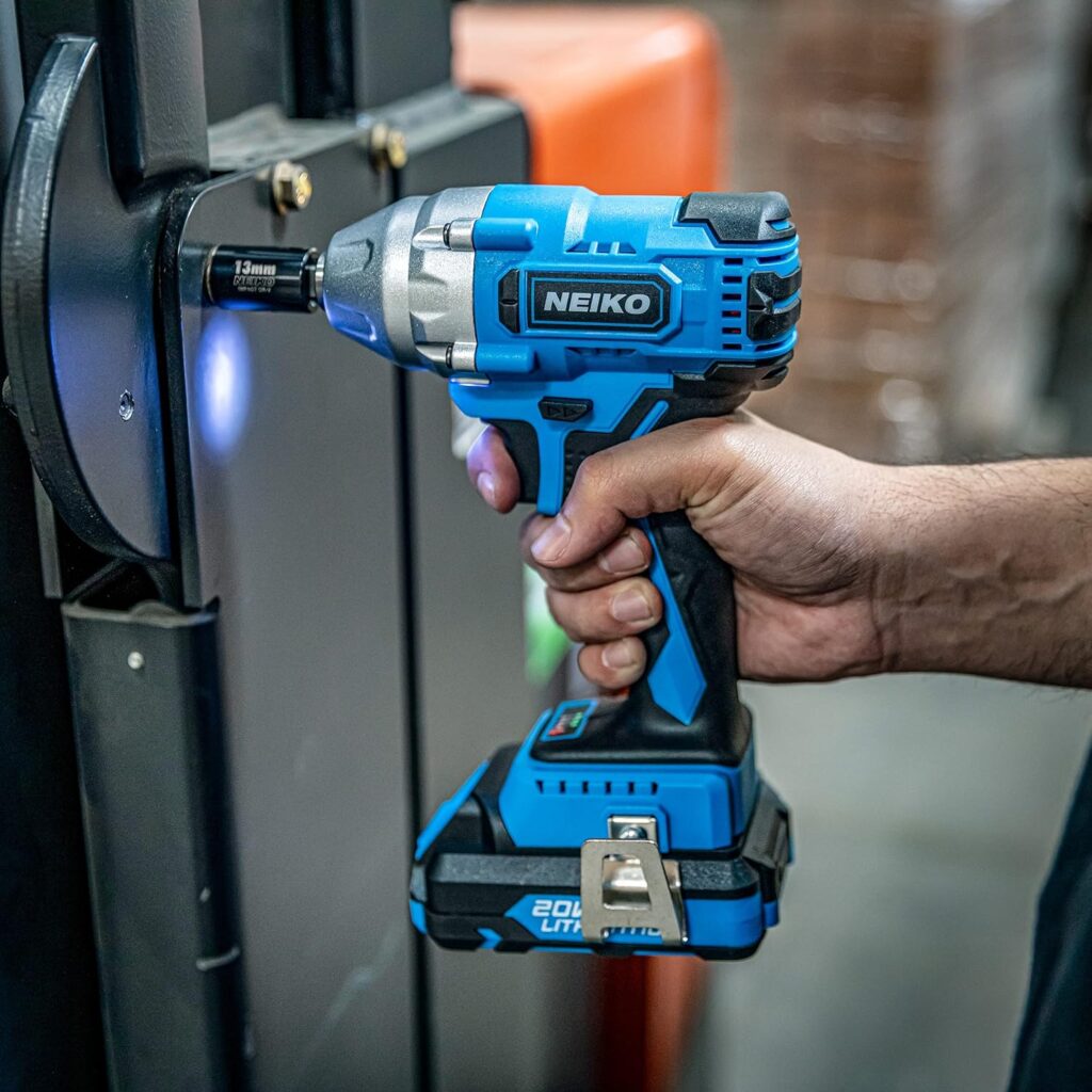 Neiko 10880A 3/8-Inch-Drive Brushless Cordless Impact Wrench, 20-Volt Compact Impact Wrench with Lithium-Ion Charging Battery, Includes Fast Charger, 3/8 Impact Gun, 3/8 Impact Wrench, Impact Driver