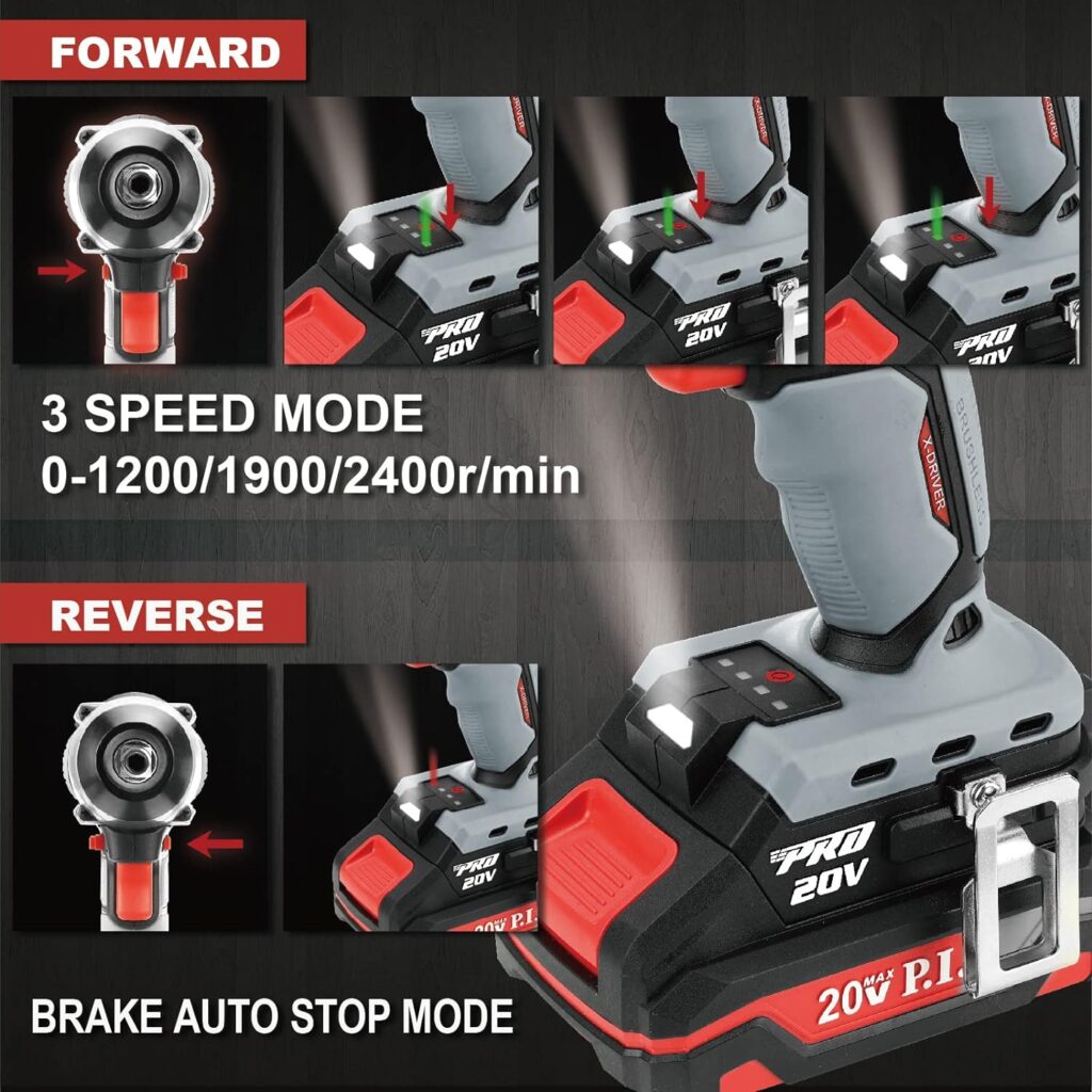 P.I.T. 20V Cordless Impact Wrench Kit,1/2 in. Brushless Compact Power Wrench Gun with 1/4 in. Power Drill Driver Functions-Li-ion Battery,Charger,Sockets  Drill Driver Bits : Tools  Home Improvement