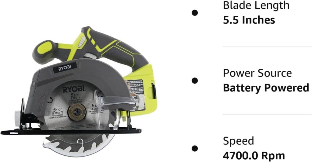 Ryobi One P505 18V Lithium Ion Cordless 5 1/2 4,700 RPM Circular Saw (Battery Not Included, Power Tool Only), Green