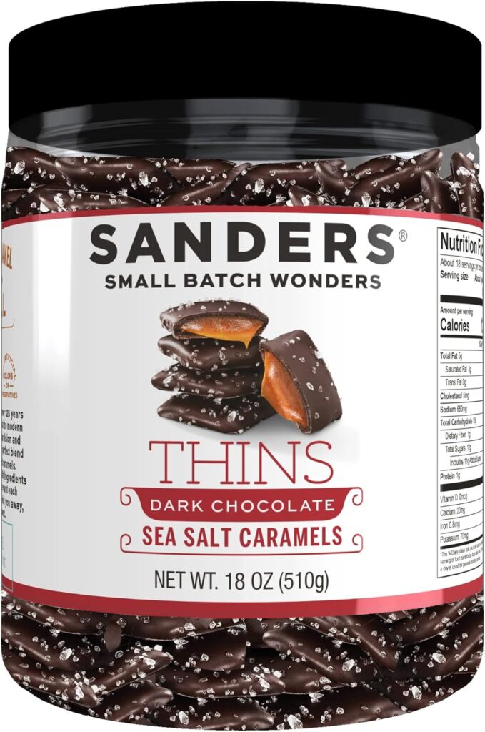 Sanders Dark Chocolate Sea Salt Caramel Thins - 18 oz. Tub