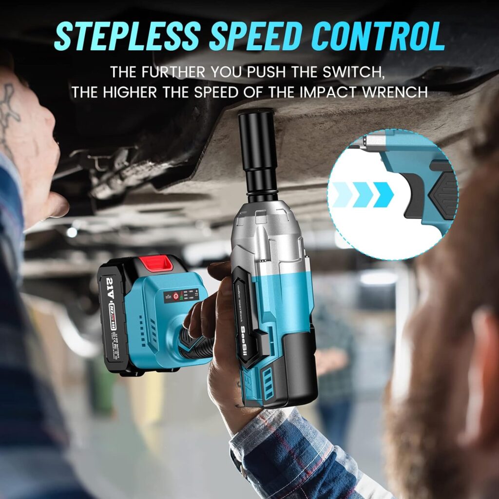 SeeSii Brushless Power Impact Wrench, Cordless, 1/2 inch Max High Torque 479 Ft-lbs(650Nm), 3300RPM w/ 2x 4.0 Battery, 6 Sockets,9 Drill,6 Screws for Car Home, WH700 - Amazon.com