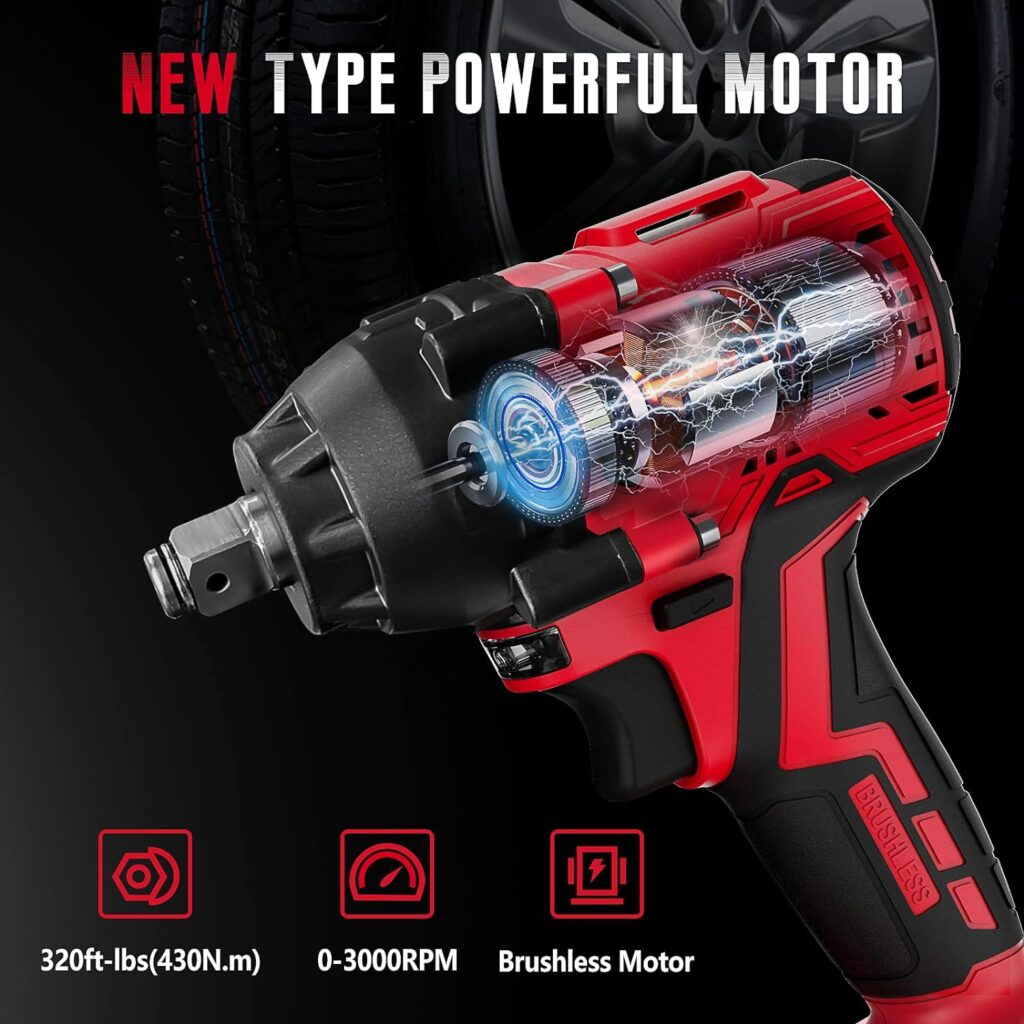 SEYVUM Impact Wrench,1/2 Impact Gun, Power Impact Driver Max Torque 320 Ft-lbs (430N.m), Cordless Impact Wrench with 20V Brushless Motor, 3.0Ah Li-ion Battery with Fast Charger, 4 Pcs Impact Sockets - Amazon.com