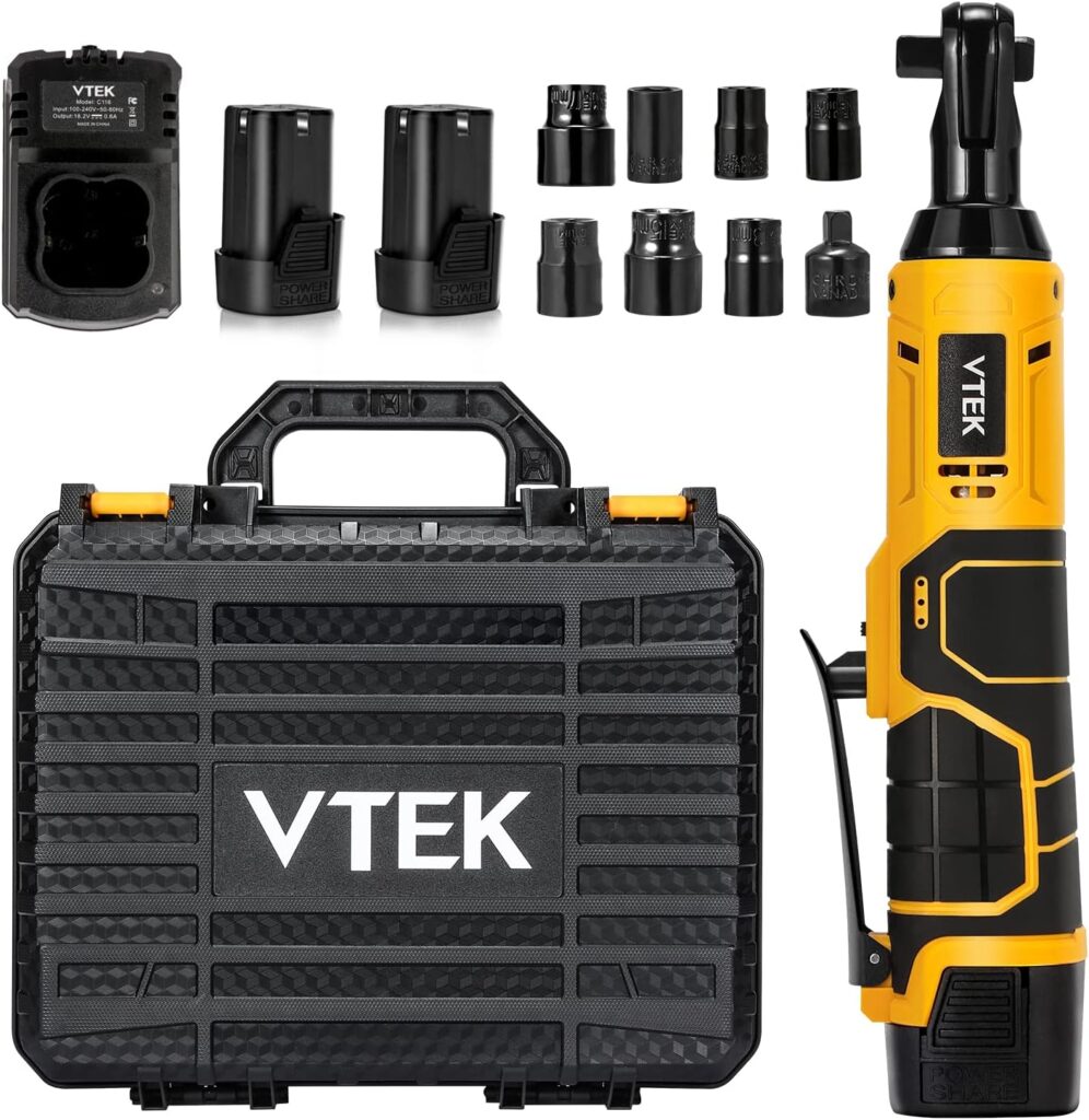 VTEK 3/8 Cordless Ratchet Wrench 16.8V Power Ratchet Wrench,40 Ft-lbs 400 RPM Electric Battery Ratchet Wrench